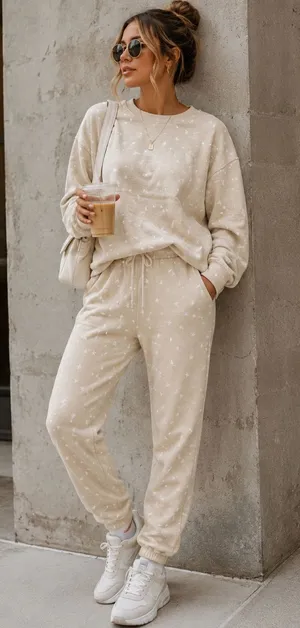 NWT Style & Co Beige Star Print Jogger Sweatpants Small Cozy Lounge Pants thumbnail 1