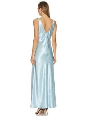 NWT Vince Satin V-Neck Maxi in Light Lagoon Blue Sleeveless Slip Dress S thumbnail 3