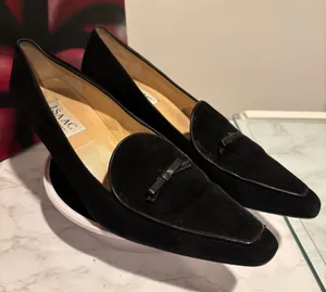 Isaac Mizrahi Black Suede Bow Kitten Heel Shoe Size 8 thumbnail 1