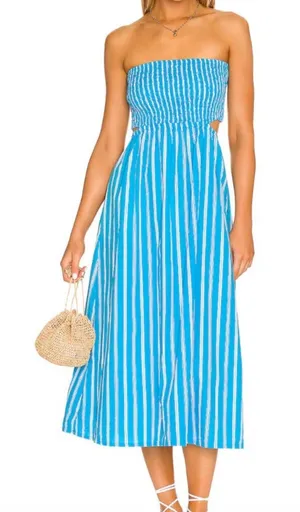 Faithfull The Brand Deva Midi Dress Strapless Blue thumbnail 1