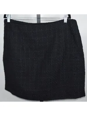 Nine West Black Tweed Boucle Mini Skirt XL Gold Button Zip Career Chic thumbnail 2