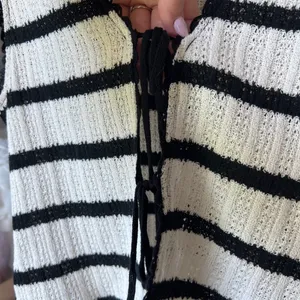 Mango knit set tie front top pants striped white black cream sleeveless long thumbnail 4