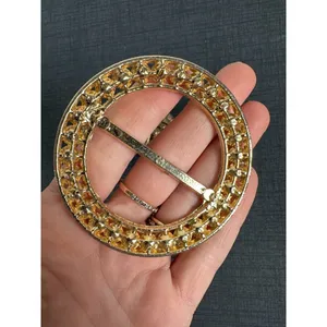 Lot of 2 Vintage Belt Buckles Rhinestones Boho Gold Tone‎ Chunky Statement thumbnail 9