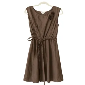 YA Los Angeles Bronze Brown Rosette Shoulder Mini Dress Medium Elastic Waist Tie thumbnail 7