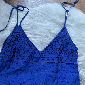 ASOS Blue Eyelet Lace Tie Shoulder Dress thumbnail 4