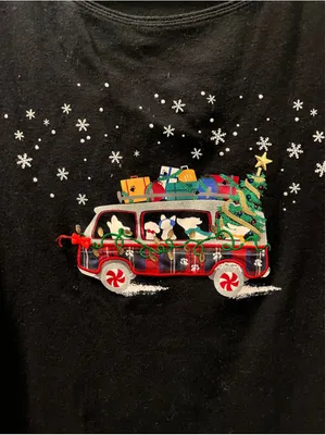 Karen Scott Christmas Top Large L Black Long Sleeve Dog Van Whimsical Snowflakes thumbnail 6