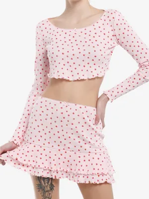 Sweet Society Pink Strawberry-Print Long Sleeve Top & Ruffled Mini Skirt Set thumbnail 1