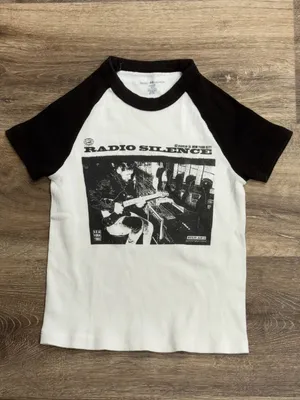 Brandy Melville Radio Silence Ringer Baby Tee Shirt Women’s Small thumbnail 3