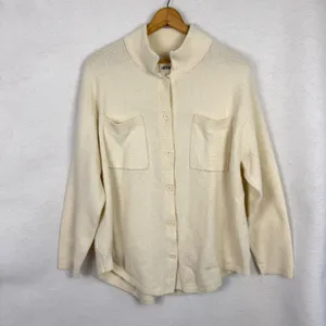 Aerie Button Front Cardigan Womens Small Mock Neck Pocket Knit Cream Oversized thumbnail 5