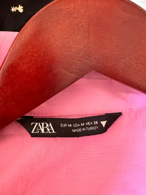 Zara Barbie Pink Draped Long Sleeve Dress Deep Vneck Collared M thumbnail 7