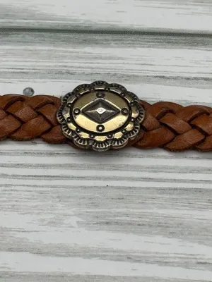 Vintage Brighton Southwestern Western Concho Braided Brown Leather Bracelet 9" thumbnail 6