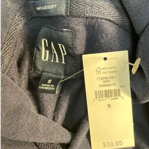NEW Gap Women's Navy Blue Gray Logo Embroidered Hoodie Hooded Sweatshirt Size S thumbnail 4