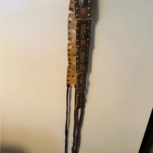 VTG Southwestern Concho Belt Brown Tan Leather Tassel Tie Waist Studded‎ 70” thumbnail 2