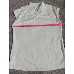 Soothfeel Shirt Womens Small Cream Butter Yellow Sleeveless Golf V Neck Vented thumbnail 3