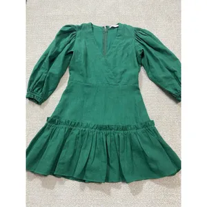 Karlie Emerald V-Neck Ruffle Mini Dress Size S 90% Ramie 10% Cotton 100% Rayón thumbnail 13