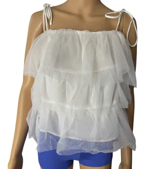 NWT Lush White Chiffon Tiered Mesh Gold Dot Tank Top Juniors Size XL thumbnail 1