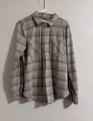 Thread & Supply Plaid Button-Down Shirt in Beige and Light Gray thumbnail 1