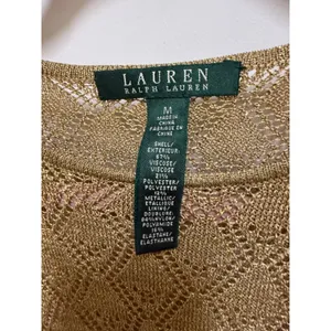 Lauren Ralph Lauren‎ Gold Metallic Pointelle Knit Crochet Sweater Top Womens M thumbnail 5