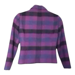 Dressbarn Vintage Women Purple Plaid Retro Jacket Blazer Size 12 Wool Blend thumbnail 3