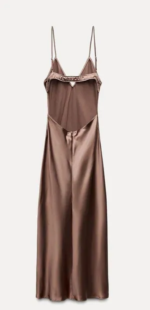 ZARA dress midi maxi satin wedding chocolate brown party cocktail thumbnail 28