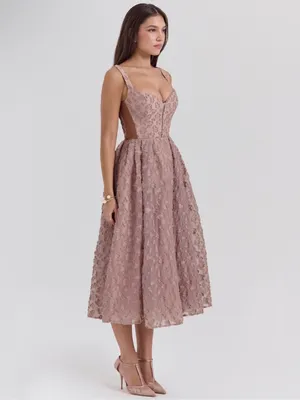 House of CB Lovely French Rose Jacquard Sweetheart Neckline Midi Dress M thumbnail 6