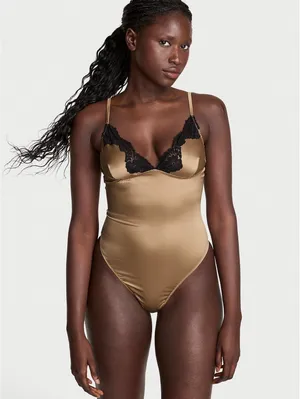 Satin Lace Trim Bodysuit Victoria’s Secret thumbnail 3