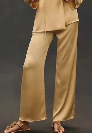 Anthropologie Mare Mare Plisse Satin Wide-Leg Pants yellow M thumbnail 1