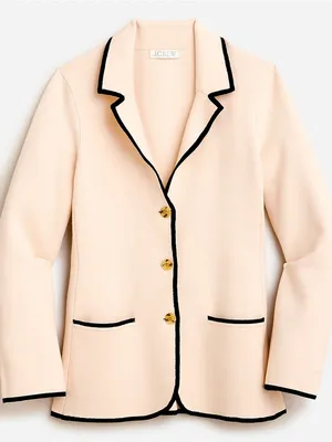 J Crew Contrast Trim Waisted‎ Sweater-Blazer Knit Cream Womens Size S thumbnail 4