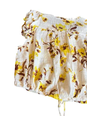Free People One Naya Floral Crop Top Shirt Blouse Gauze Stretch Size Large thumbnail 13