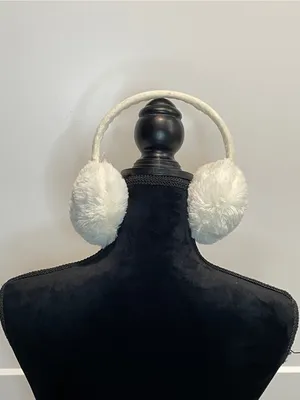 White Plush Earmuffs- Cozy Winter Ear Warmers thumbnail 2