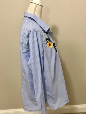 Talbots Embroidered Stripe Button-Down Shirt - Light Blue thumbnail 7