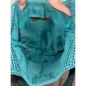 The Sak Teal Crochet Crossbody Bucket Bag Boho Knit Hobo Purse Indie Hippie thumbnail 4