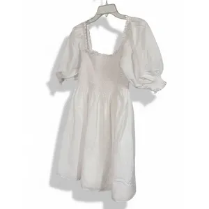 Hill House Home Athena Nap Dress White Swiss Dot Smocked Puff Sleeve‎ Mini Small thumbnail 2