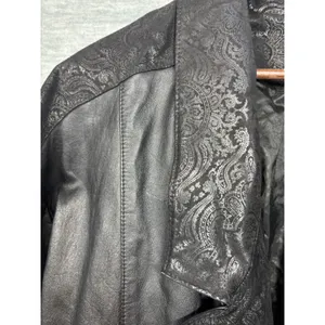 Global Identity G-III Womens Black Leather Paisley Embossed Trench Coat Duster L thumbnail 6
