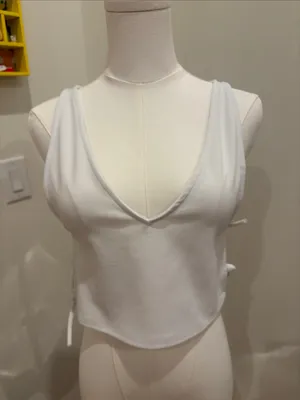 Free People Top White Side Tie V-Neck Tank Boho Size Small thumbnail 1