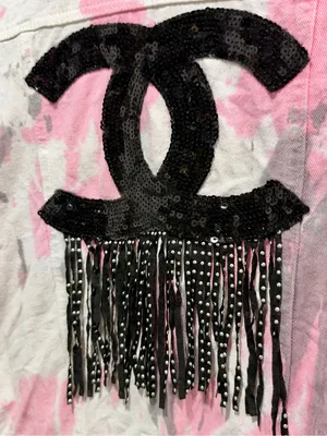 Pink Splatter Sequin Fringe Embellished Denim Jacket S Styled By Coco White thumbnail 4