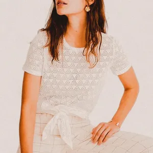 Madewell White eyelet Lace Knotted Short Sleeve Shirt – Size Small thumbnail 1