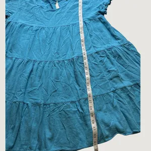 Umgee Plus Blue Linen Blend Tiered Babydoll Mini Dress Ruffle Sleeve 1XL WC2355 thumbnail 5