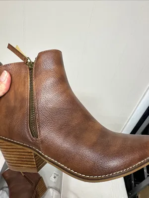 Hey Girl Women’s Brown Faux Leather Ankle Booties with Side Zip thumbnail 7