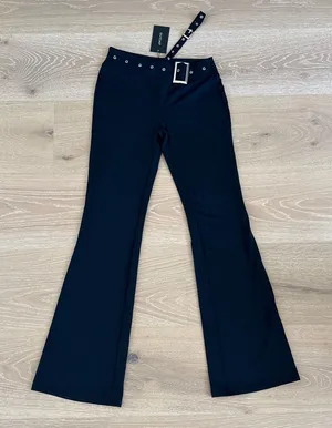 Outcast Flare Pants Asymmetrical Waist Buckle Tiffany Size M Black Silver thumbnail 1