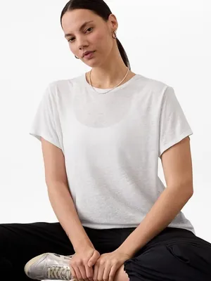 Athleta S Getaway Blended Linen Tee Bright White Small Regular thumbnail 1