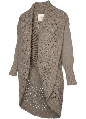 Angel of the North Cardigan Women XS Taupe Crochet Open Front‎ Shawl Collar Boho thumbnail 1