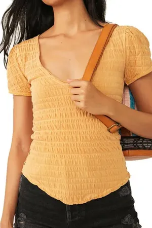 Free People Women's Small Robin Yellow Cube Layer Top Bloluse $58 NWT (b31) thumbnail 1