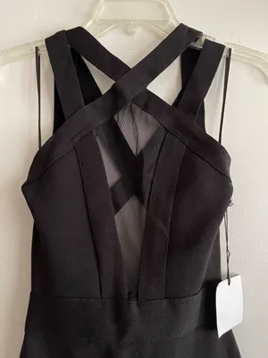 Revolve sheer mesh cut out Backless strappy plunge LBD mini black dress thumbnail 6