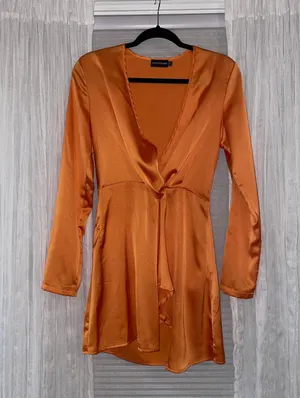 Orange Satin Twist Front Mini Dress thumbnail 1