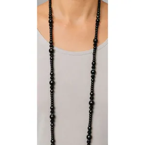 Black Beaded ID Badge Holder Lanyard 32 Inch Magnetic Clasp Swivel Clip thumbnail 2