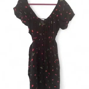 Black cut out Milk maid cottage core strawberry print dress thumbnail 2