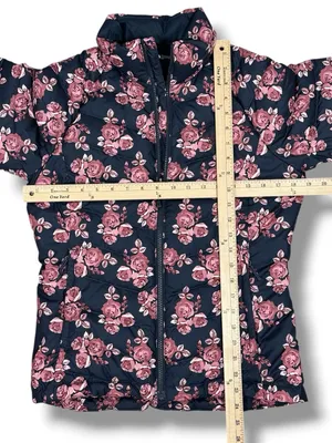 The North Face Flare Jacket Women Small Blue Pink Floral Down Puffer Coat Zip Up thumbnail 11