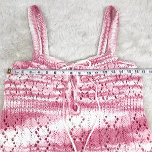 VINTAGE Pink White Handmade Crochet Tank Top Boho Indie Cottagecore Size‎ L XL thumbnail 6