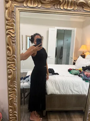 Black Pleated Knit Midi Skirt Set thumbnail 2